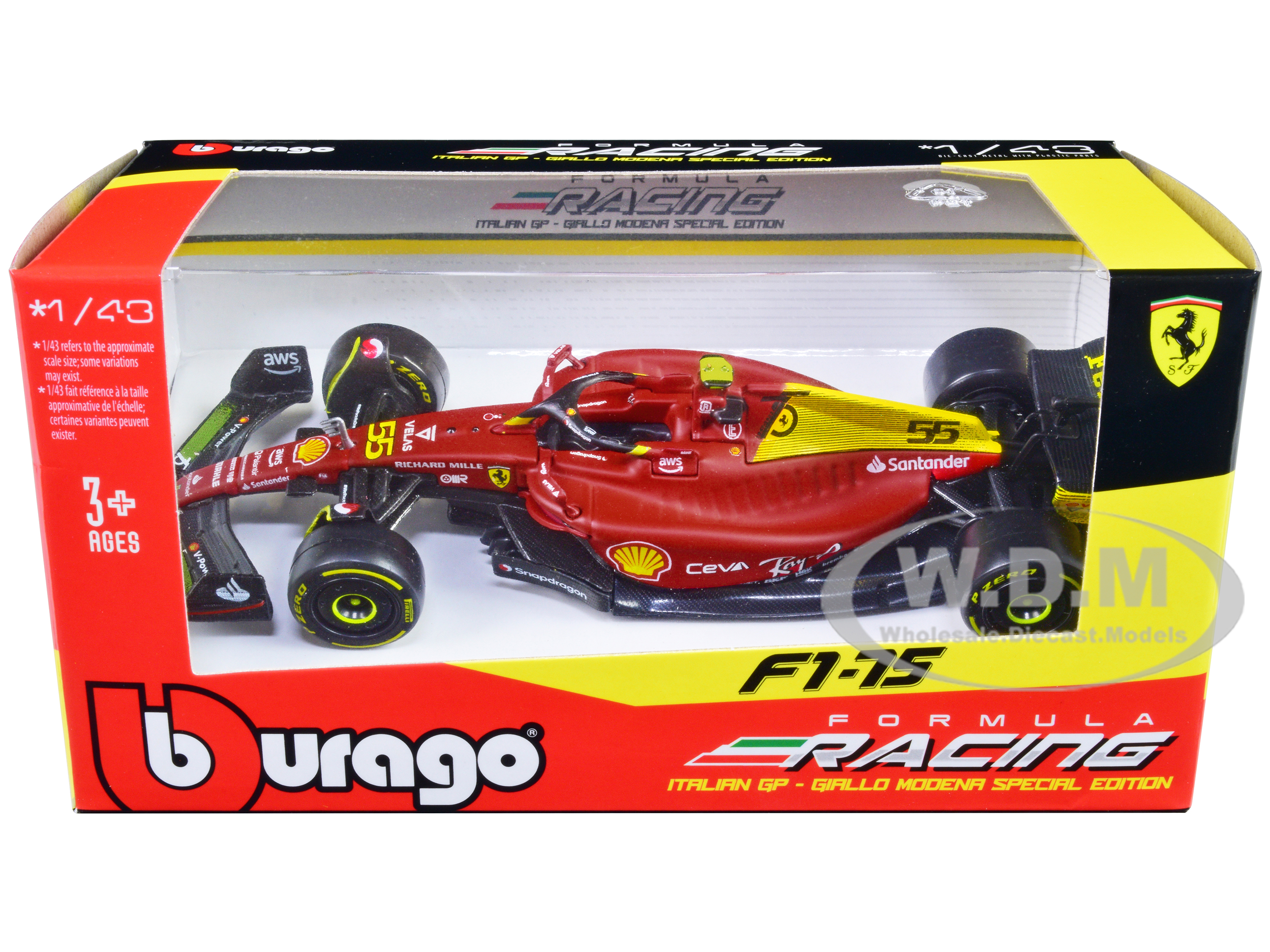 Ferrari F1-75 55 Carlos Sainz "Giallo Modena" Formula One F1 Italian GP (2022) "Formula Racing" Series 1/43 Diecast Model Car by Bburago