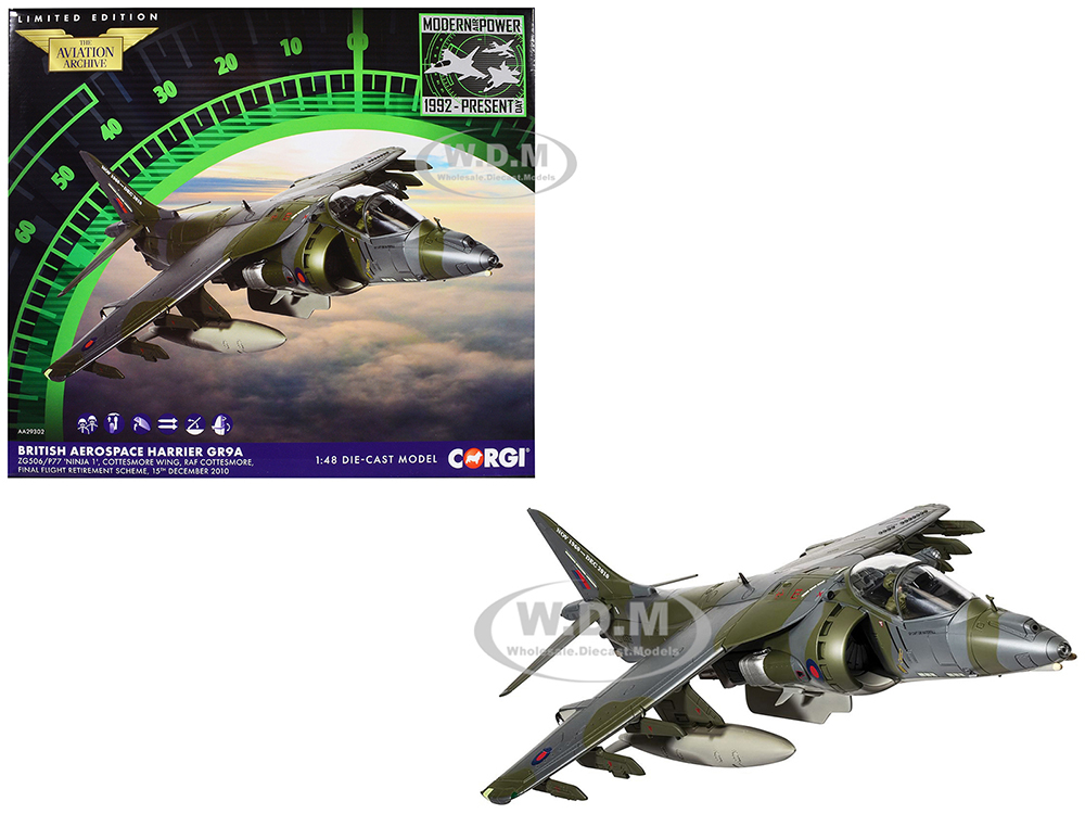 British Aerospace Harrier GR9A Aircraft ZG506/P77 Ninja 1 RAF Cottesmore Final Flight Retirement Scheme (2010) Royal Air Force The Aviation Archive Series 1/48 Diecast Model by Corgi