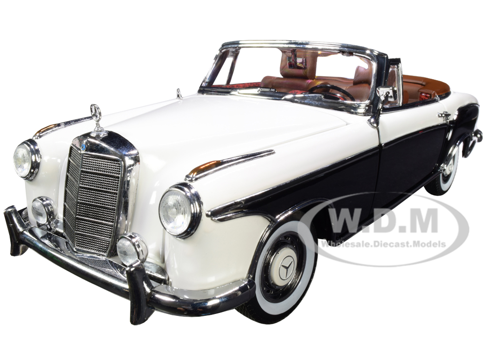 Image of 1958 Mercedes Benz 220 SE Convertible Ivory White and Black 1/18 Diecast Model Car by SunStar