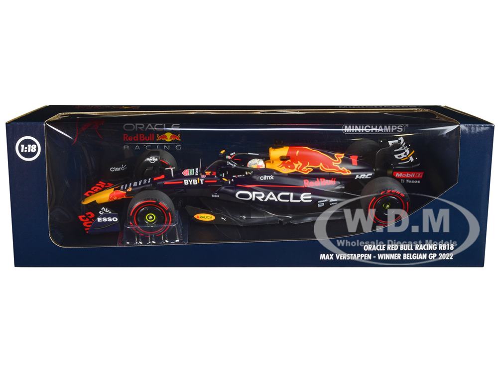 Red Bull Racing RB18 #1 Max Verstappen Oracle Winner F1 Formula One Belgian GP (2022) with Driver Limited Edition to 420 pieces Worldwide 1/18 Diecast Model Car by Minichamps