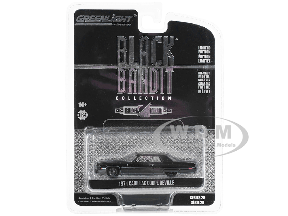 1971 Cadillac Coupe deVille Lowrider Black "Black Bandit" Series 28 1/64 Diecast Model Car by Greenlight