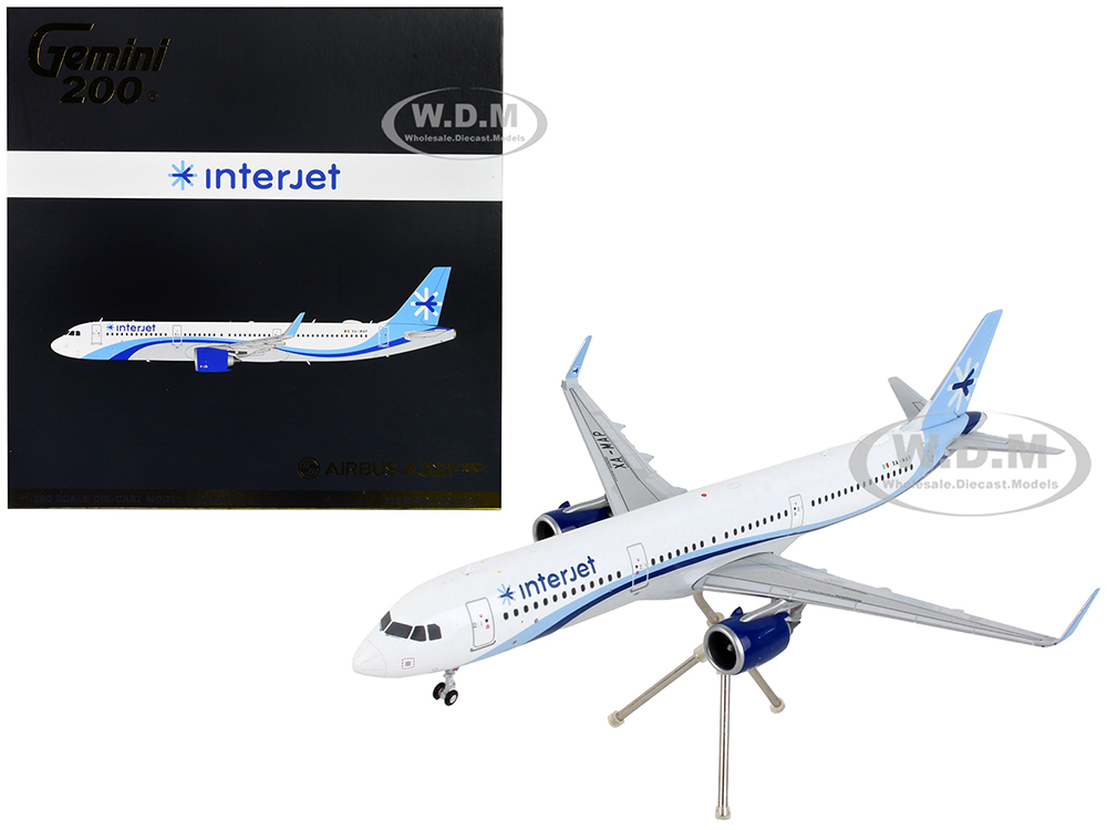Airbus A321neo Commercial Aircraft Interjet White with Blue Stripes Gemini 200 Series 1/200 Diecast Model Airplane by GeminiJets