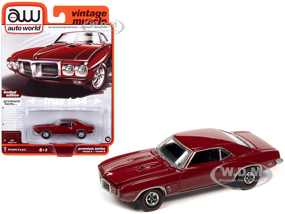 1969 Pontiac Firebird Matador Red Vintage Muscle Limited Edition 1/64 Diecast Model Car by Auto World