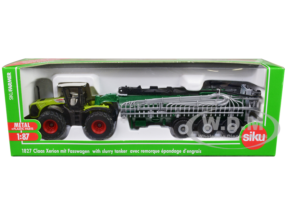Claas 5000 Xerion Tractor Green and Black with Vacuum Tanker 1/87 (HO) Diecast Model by Siku