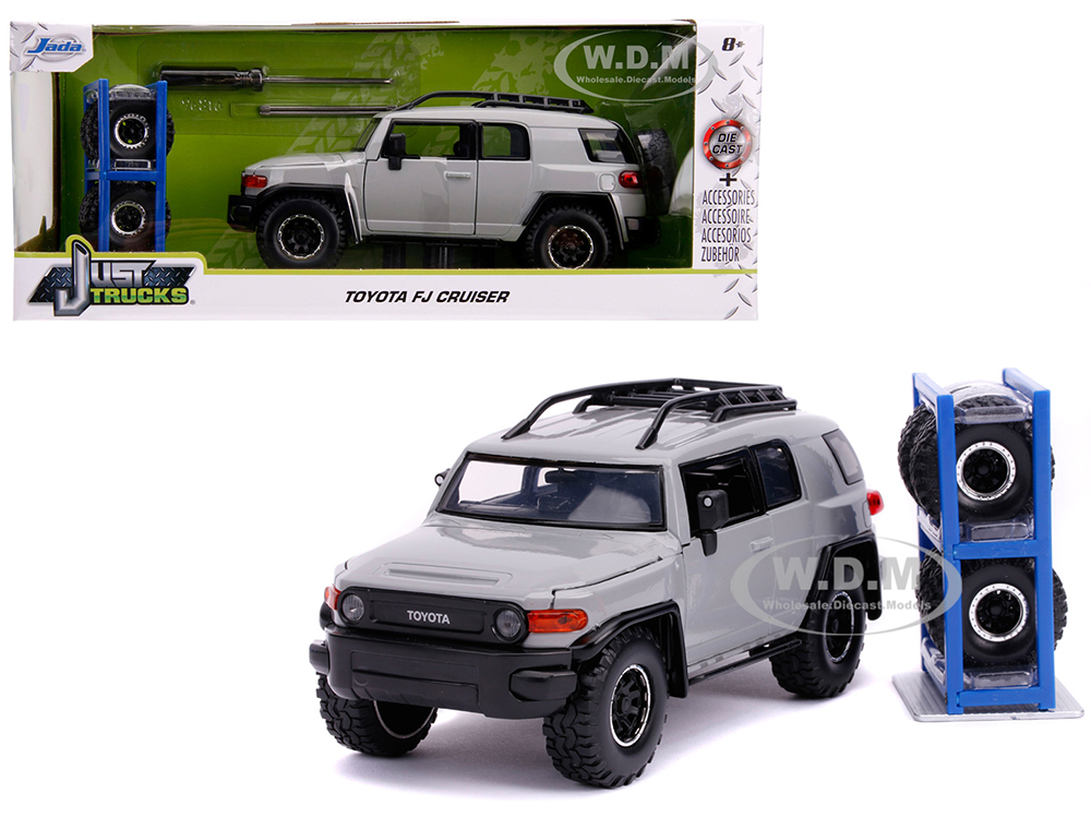 Toyota Fj Cruiser With Roof Rack Gray With Extra Wheels "just Trucks" Series 1/24 Diecast Model Car By Jada