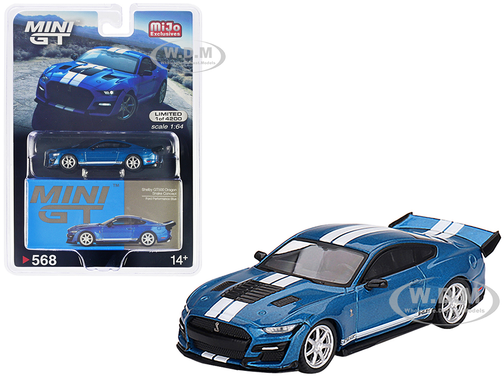 Shelby GT500 Dragon Snake Concept Ford Performance Blue Metallic with White Stripes Limited Edition to 4200 pieces Worldwide 1/64 Diecast Model Car by Mini GT