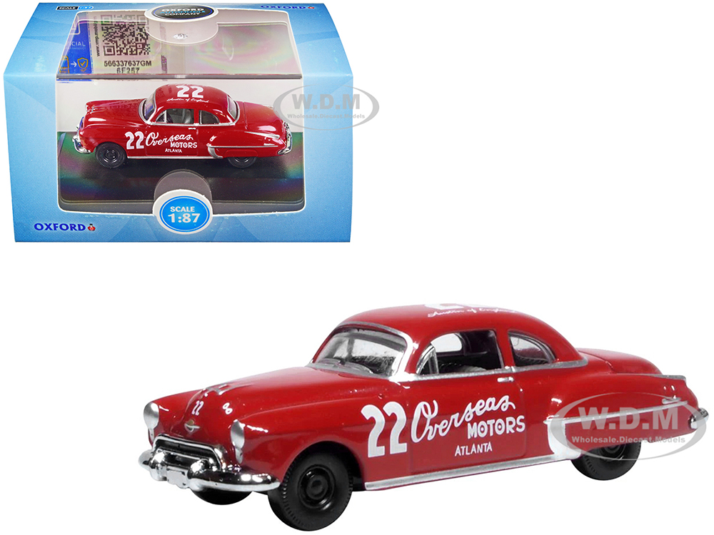 1949 Oldsmobile Rocket 88 Coupe 22 "Overseas Motors Atlanta" Red 1/87 (HO) Scale Diecast Model Car by Oxford Diecast