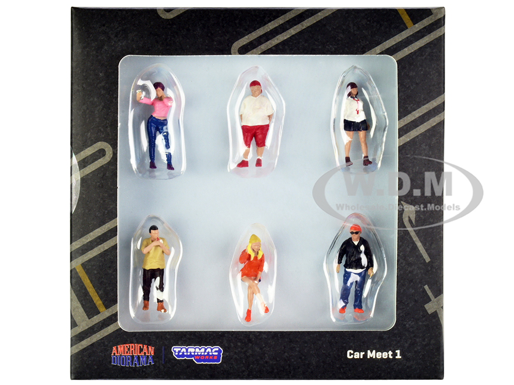 "Car Meet 1" 6 Piece Diecast Figure Set for 1/64 Scale Models by Tarmac Works &amp; American Diorama