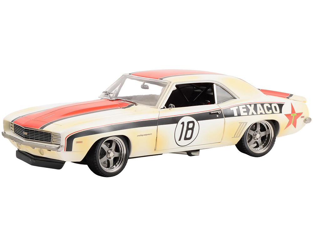 1969 Chevrolet Camaro RS #18 White with Red and Black Stripes (Raced Version) Pro Touring - Texaco Limited Edition to 498 pieces Worldwide 1/18 Diecast Model Car by GMP