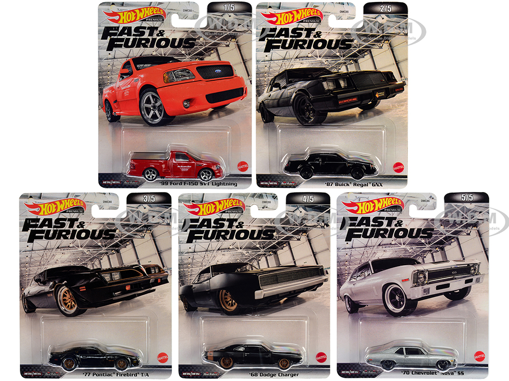 "Retro Entertainment 2022" "Fast and Furious" 5 piece Set Diecast Model Cars by Hot Wheels
