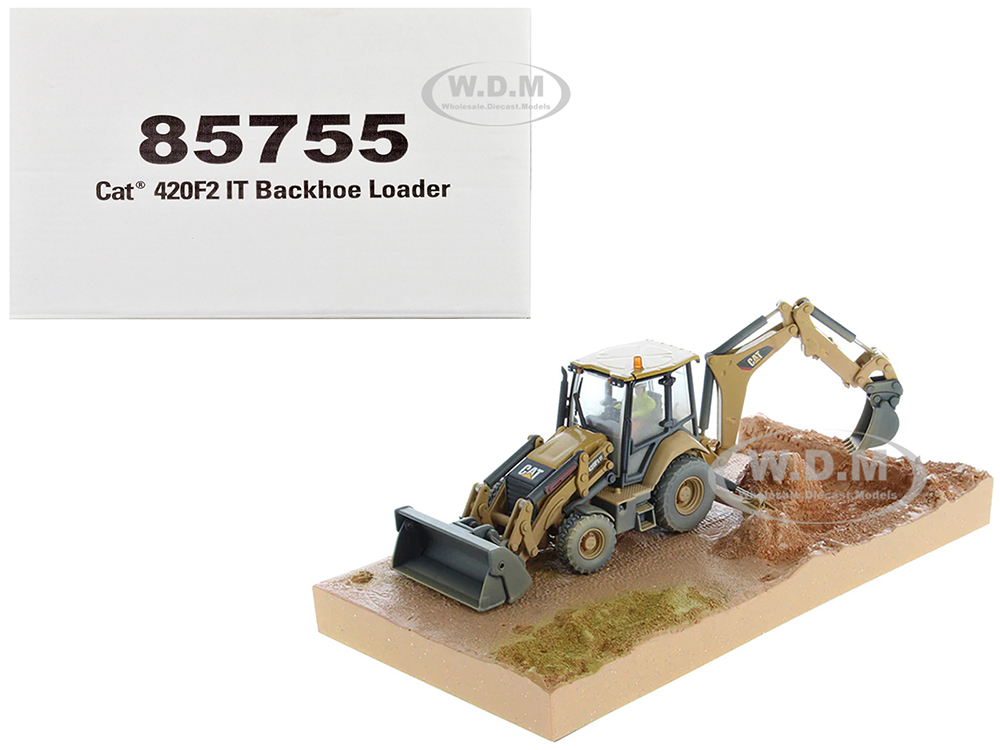 CAT Caterpillar 420F2 IT Backhoe Loader with Operator Yellow Weathered Series 1/50 Diecast Model by Diecast Masters