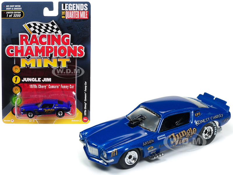 1970 Chevrolet Camaro Funny Car "Jungle Jim" Blue Limited Edition to 3200 pieces Worldwide 1/64 Diecast Model Car by Racing Champions