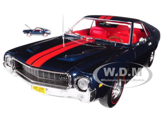 1968 AMC AMX Hardtop Blazer Blue "Class of 68" 50th Anniversary 1/18 and 1/64 2 Cars Set Limited Edition to 1002 pieces Worldwide Diecast Model Cars by Autoworld