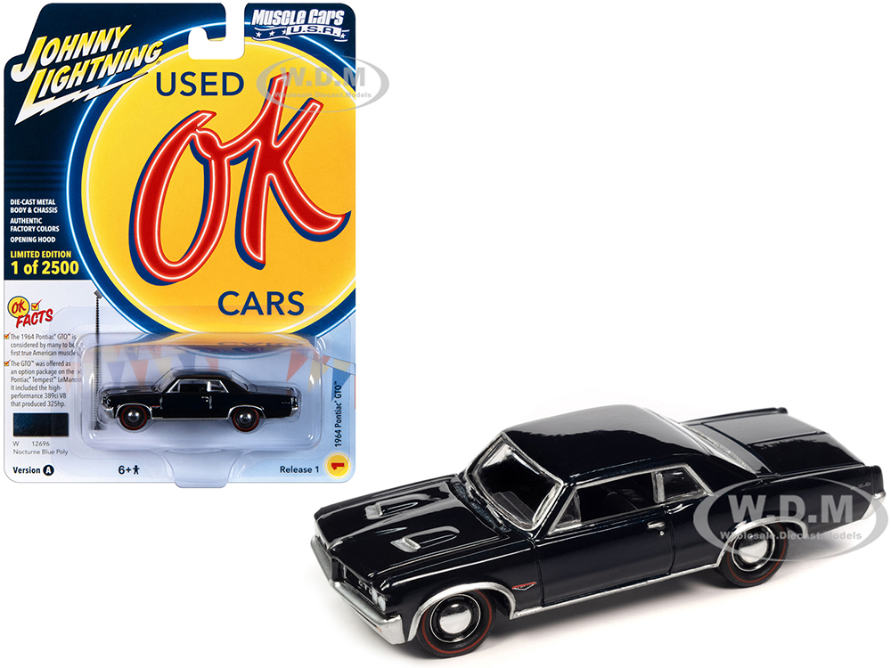 1964 Pontiac GTO Nocturne Blue Metallic Limited Edition to 2500 pieces Worldwide OK Used Cars 2023 Series 1/64 Diecast Model Car by Johnny Lightning
