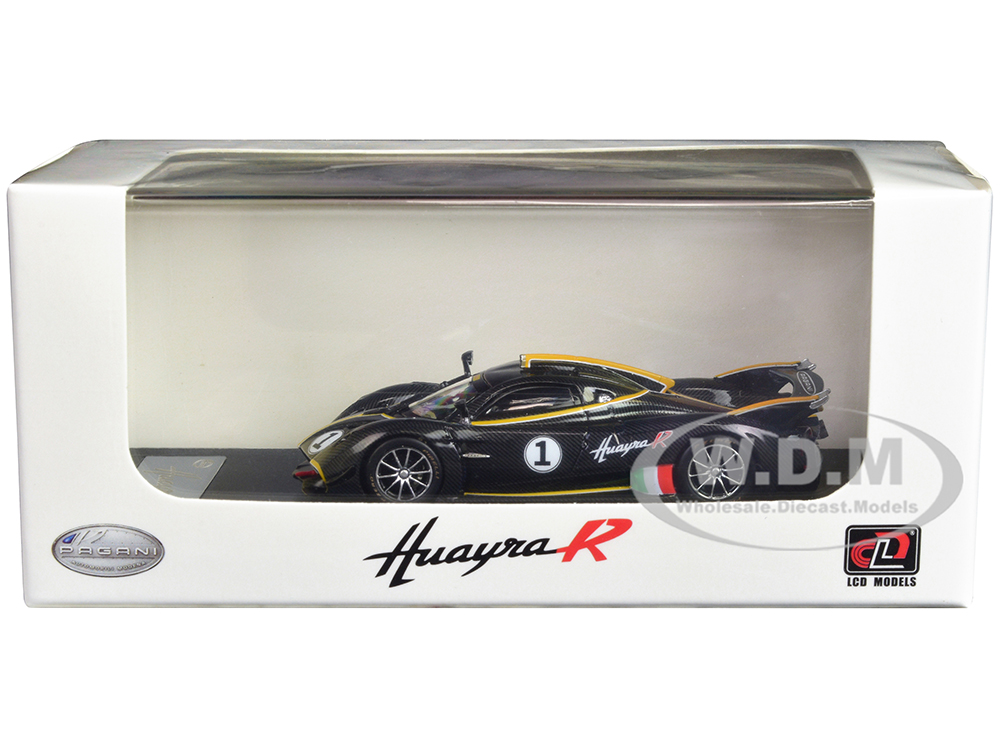Pagani Huayra R 1 Carbon Black with Gold Accents 1/64 Diecast Model Car by LCD Models
