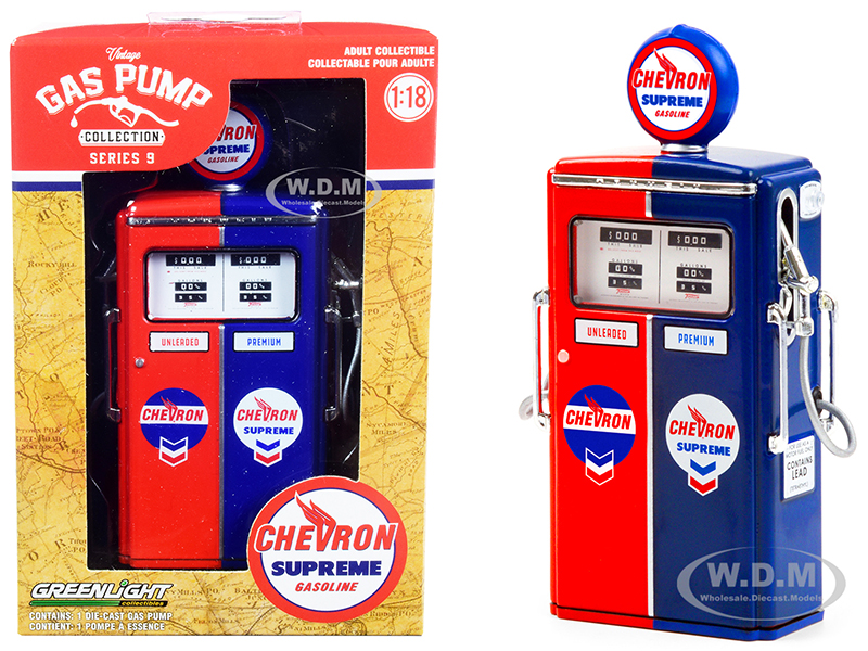 1954 Tokheim 350 Twin Gas Pump "Chevron Supreme" Red and Blue "Vintage Gas Pumps" Series 9 1/18 Diecast Model by Greenlight