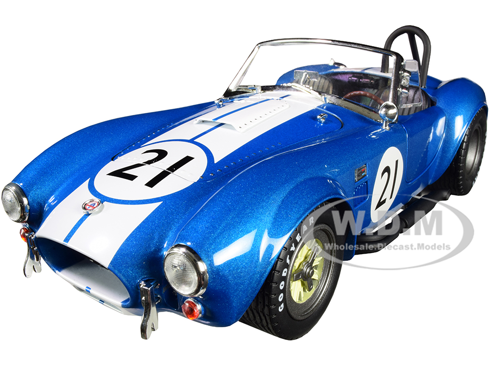 Shelby Cobra 427 S/C 21 Blue Metallic with White Stripes 1/18 Diecast Model Car by Shelby Collectibles