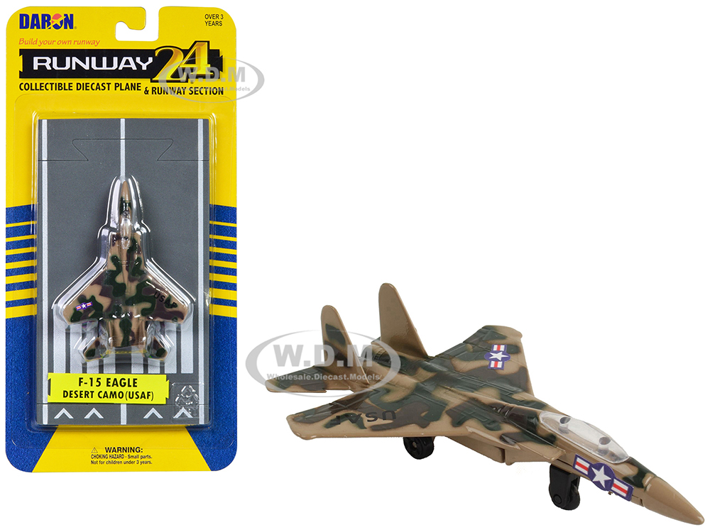 McDonnell Douglas F-15 Eagle Fighter Aircraft Desert Camouflage United States Air Force with Runway Section Diecast Model Airplane by Runway24