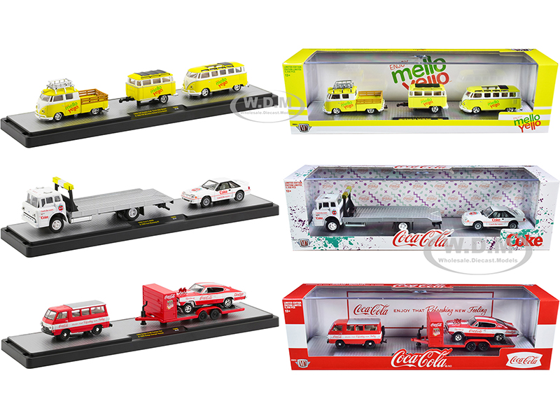 Image of Auto Haulers "Coca-Cola and Mello Yello" Set of 3 pieces Limited Edition to 5250 pieces Worldwide 1/64 Diecast Models by M2 Machines