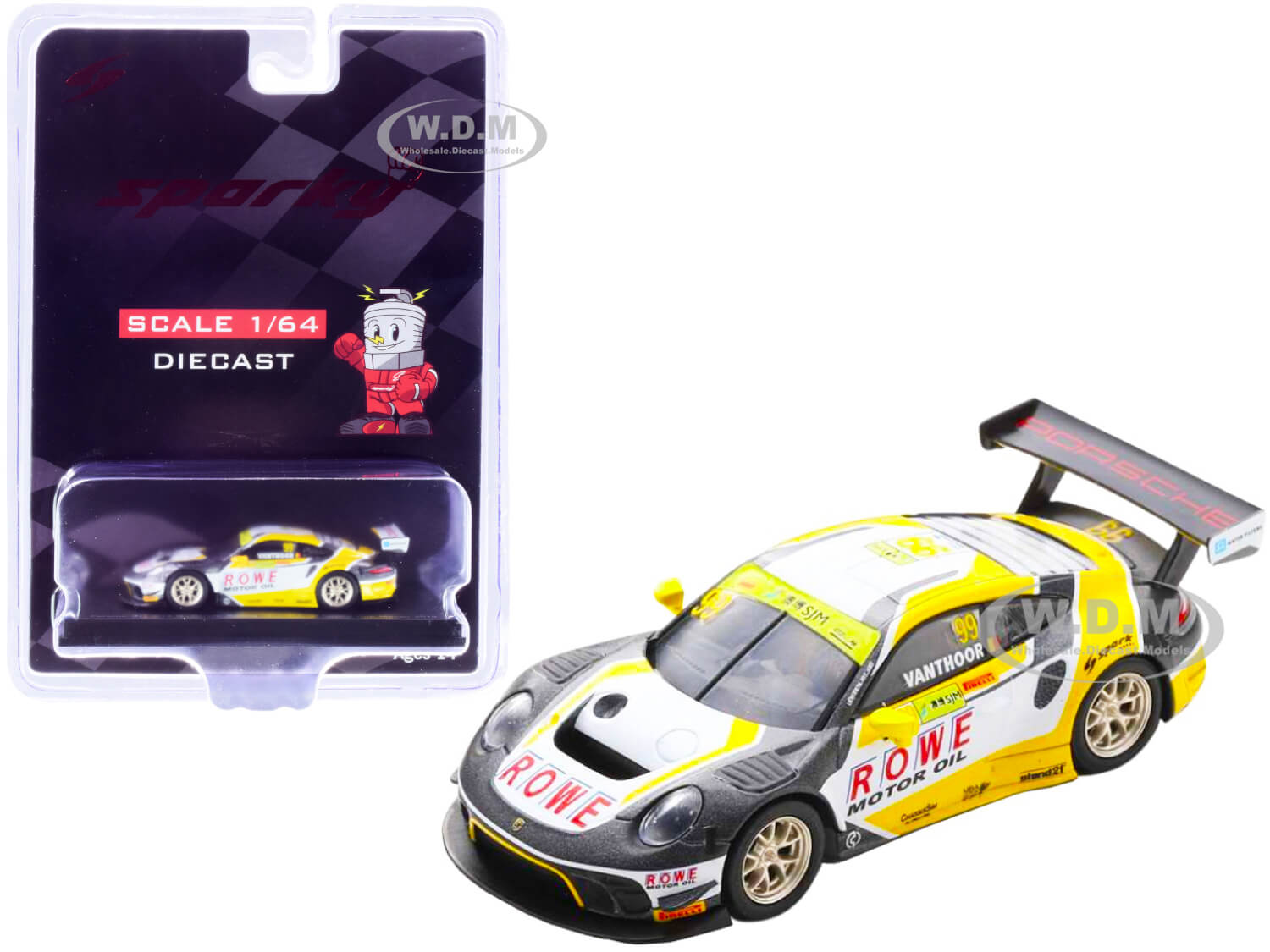 Porsche 911 GT3 R 99 Laurens Vanthoor "ROWE" Racing 2nd FIA GT World Cup Macau (2019) 1/64 Diecast Model Car by Sparky