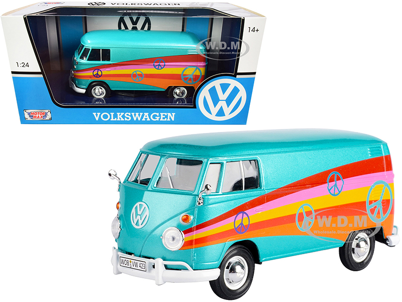 Volkswagen Type 2 (T1) Delivery Van Peace Turquoise Metallic 1/24 Diecast Model Car by Motormax