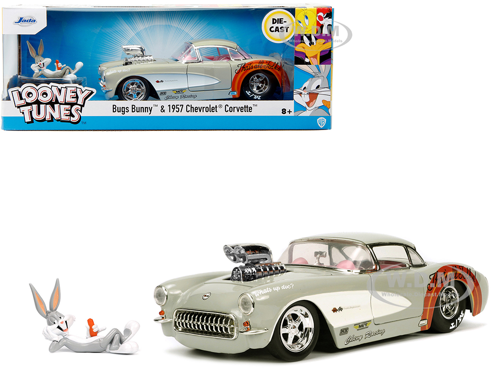 1957 Chevrolet Corvette Beige with Pink Interior with Bugs Bunny Figure "Looney Tunes" "Hollywood Rides" Series 1/24 Diecast Model Car by Jada