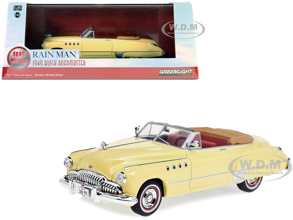 Charlie Babbitts 1949 Buick Roadmaster Convertible Cream with Red Interior Rain Man (1988) Movie 1/43 Diecast Model Car by Greenlight