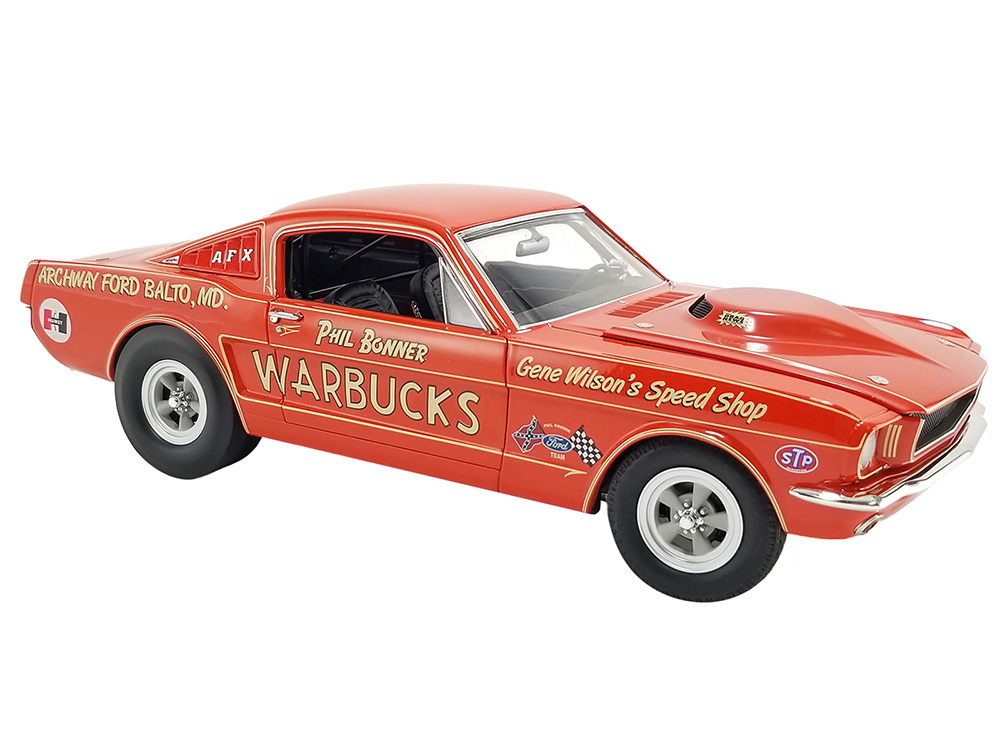 1965 Ford Mustang A/FX "Warbucks - Phil Bonner" Orange with Graphics Limited Edition to 372 pieces Worldwide 1/18 Diecast Model Car by ACME