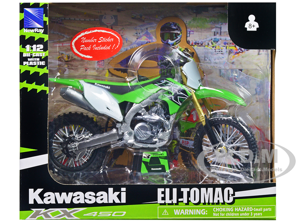 Kawasaki KX 450 1 Eli Tomac Green 1/12 Diecast Motorcycle Model by New Ray