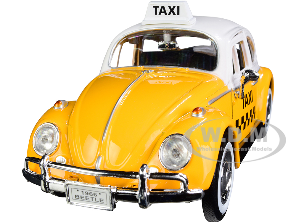 1966 Volkswagen Beetle Taxi Yellow with White Top 1/24 Diecast Model Car by Motormax