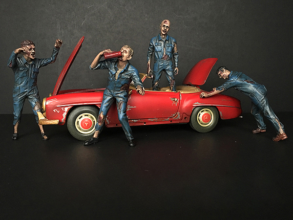 Zombie Mechanics 4 Piece Figurine Set "Got Zombies" for 1/24 Scale Models by American Diorama