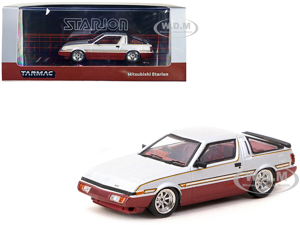 Mitsubishi Starion RHD (Right Hand Drive) Silver Metallic and Dark Red with Red Interior with Extra Wheels Road64 Series 1/64 Diecast Model Car by Tarmac Works