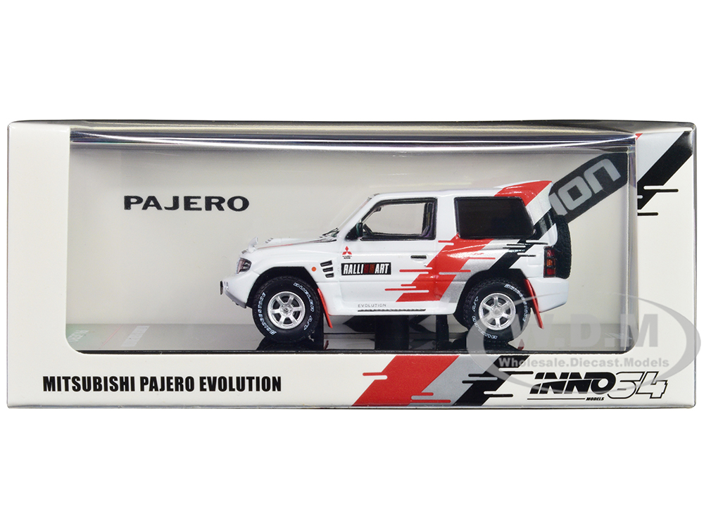 Mitsubishi Pajero Evolution RHD (Right Hand Drive) White with Graphics Ralliart 1/64 Diecast Model Car by Inno Models
