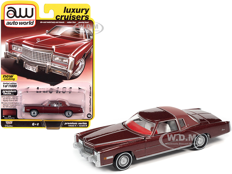 Image of 1975 Cadillac Eldorado Cerise Firemist Red Metallic with Maroon (Partial) Vinyl Top with White Interior "Luxury Cruisers" Limited Edition to 11800 pi