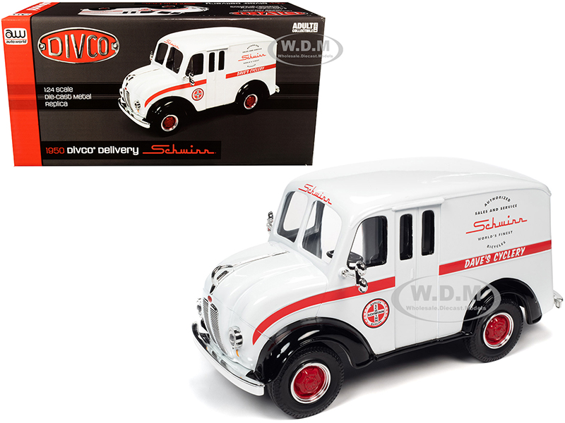 Image of 1950 Divco Delivery Truck "Schwinn" White with Red Stripe 1/24 Diecast Model Car by Autoworld