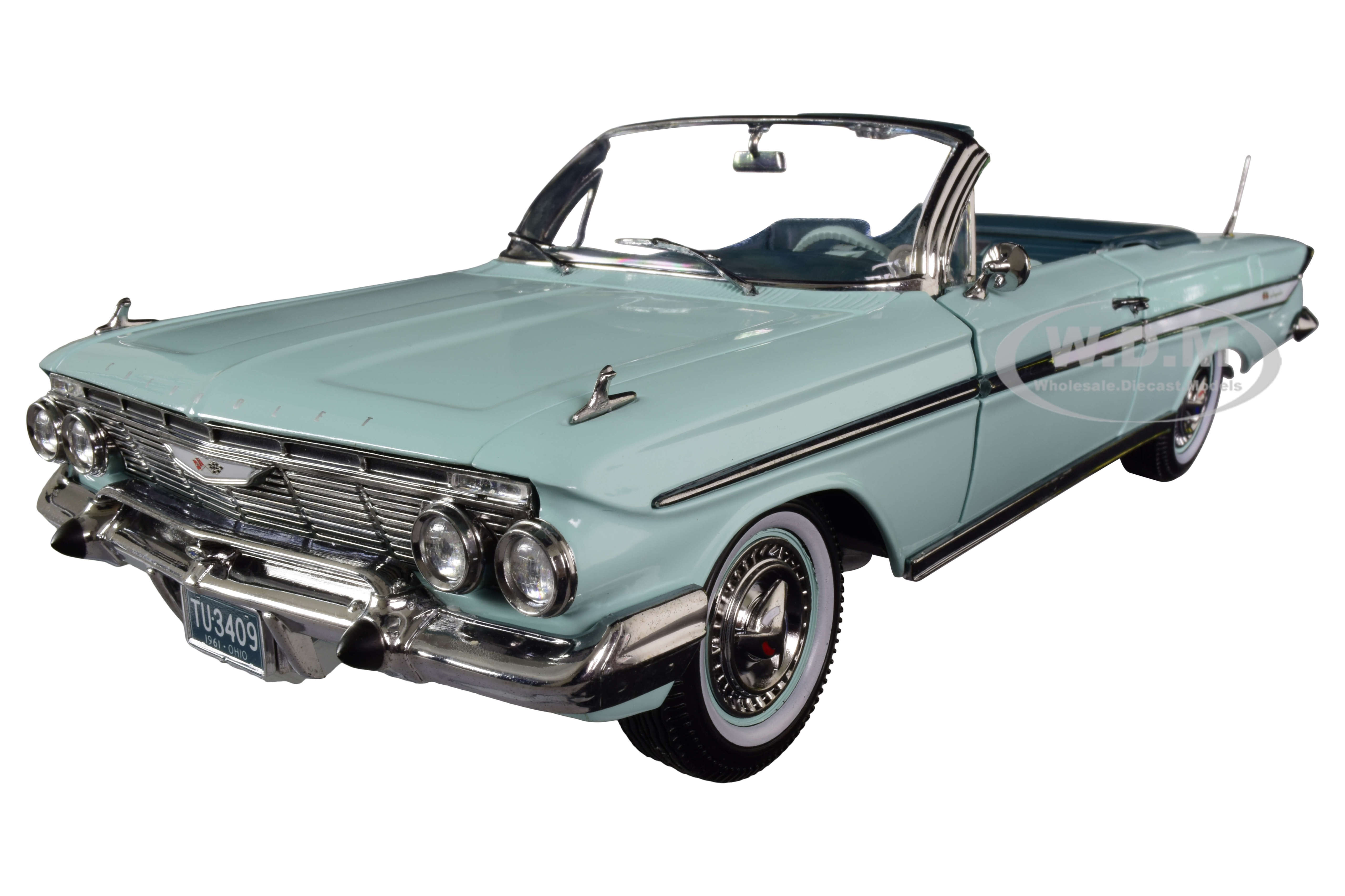 Image of 1961 Chevrolet Impala Open Convertible Seafoam Green 1/18 Diecast Model Car by SunStar