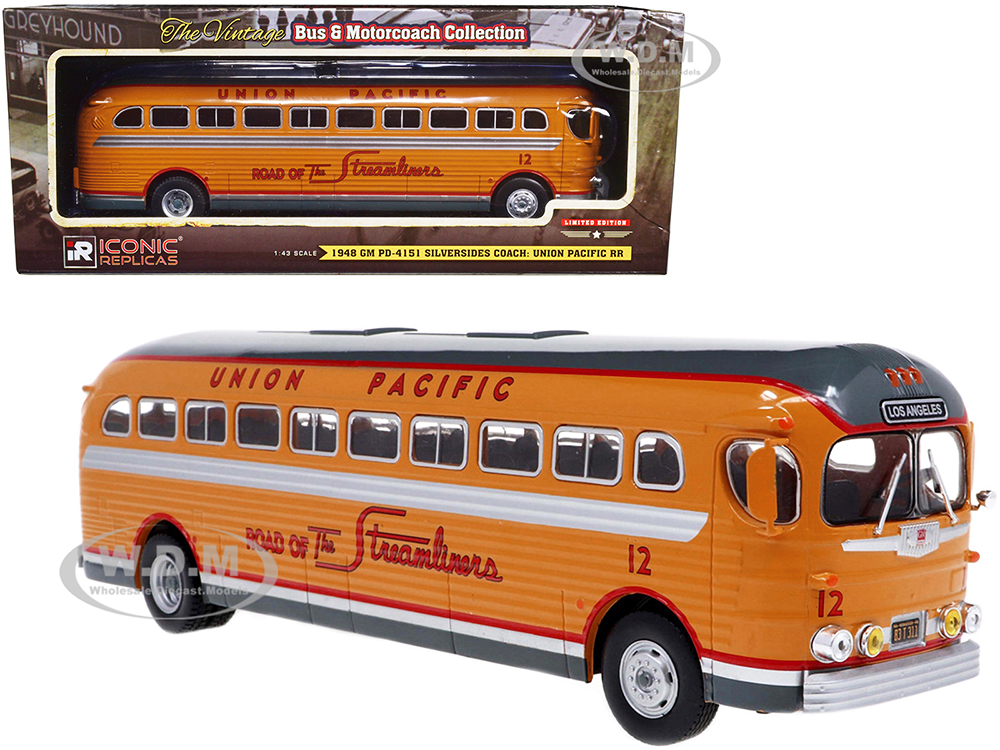 1948 GM PD-4151 Silversides Coach Bus "Union Pacific Road of the Steamliners" "Vintage Bus &amp; Motorcoach Collection" 1/43 Diecast Model by Iconic