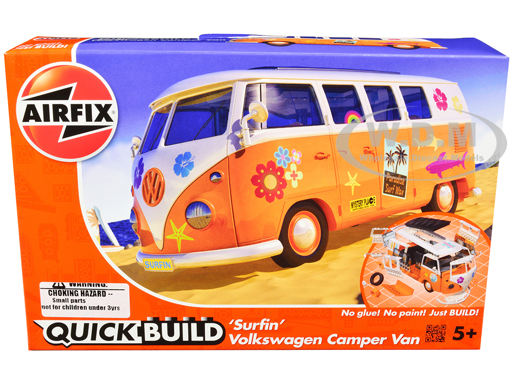 Skill 1 Model Kit Volkswagen Camper Van Surfin Snap Together Painted Plastic Model Car Kit by Airfix Quickbuild