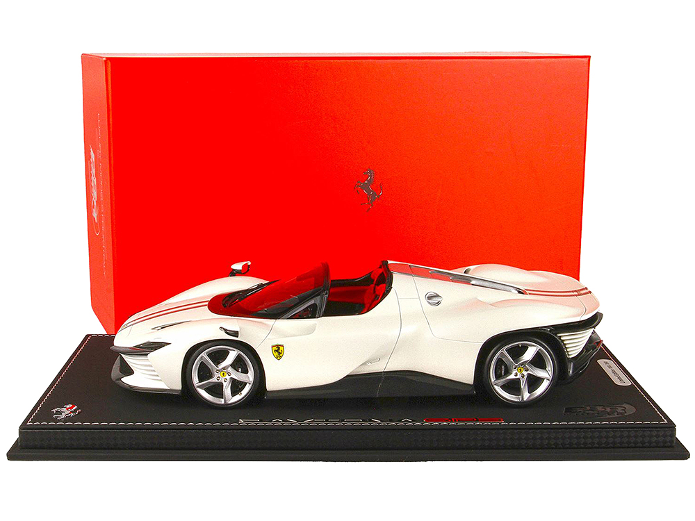 Ferrari SP3 Daytona Icona Series Bianco Italia White Metallic with Silver Stripes with DISPLAY CASE Limited Edition to 360 pieces Worldwide 1/18 Model Car by BBR