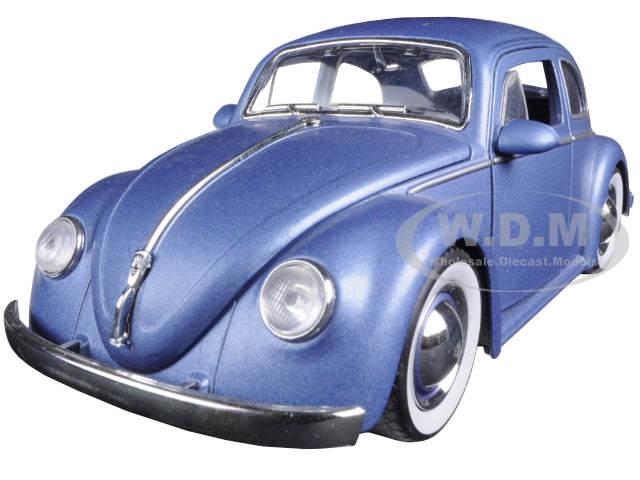 1959 Volkswagen Beetle Satin Metallic Matt Blue With Baby Moon Wheels 1/24 Diecast Model Car By Jada