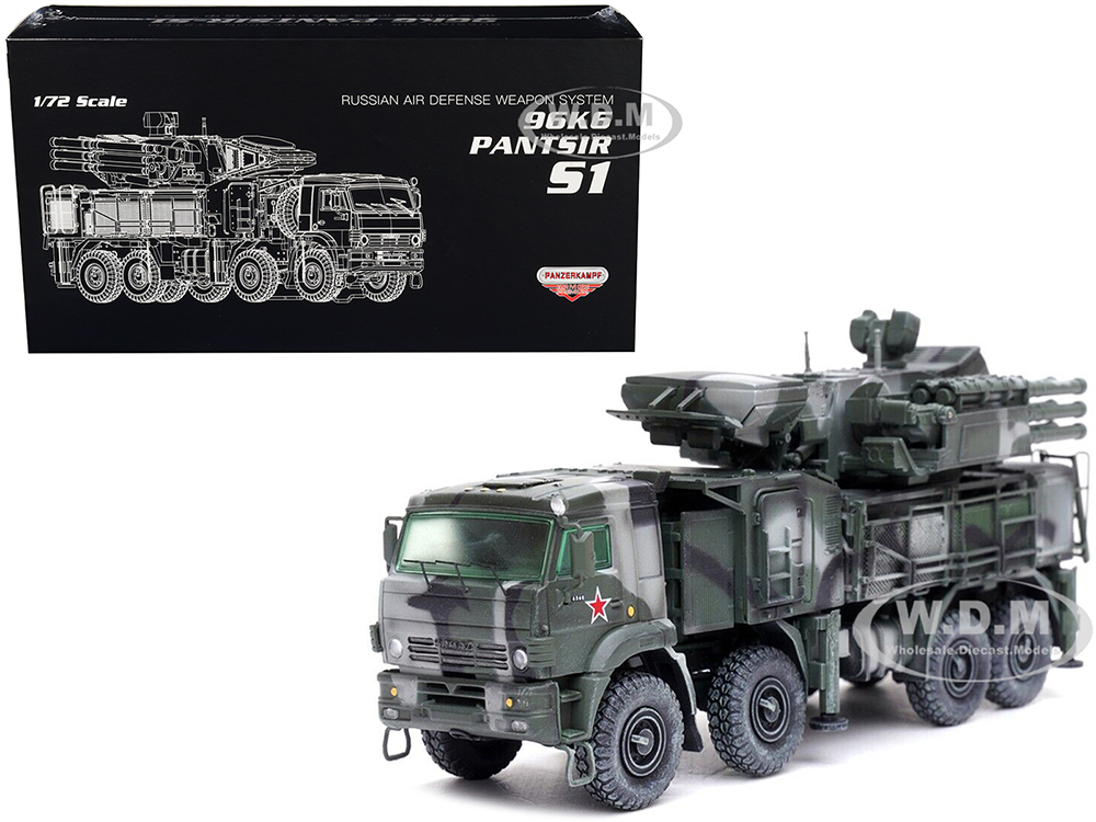 Pantsir S1 96K6 Self-Propelled Air Defense Weapon System Tri-Color Camouflage Russias Armed Forces Armor Premium Series 1/72 Diecast Model by Panzerkampf