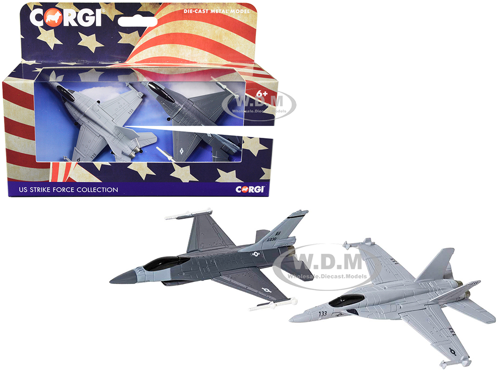 General Dynamics F-16 Fighting Falcon Fighter Aircraft And McDonnell Douglas F/A-18 Super Hornet Fighter Aircraft Set Of 2 Pieces US Strike Force Co