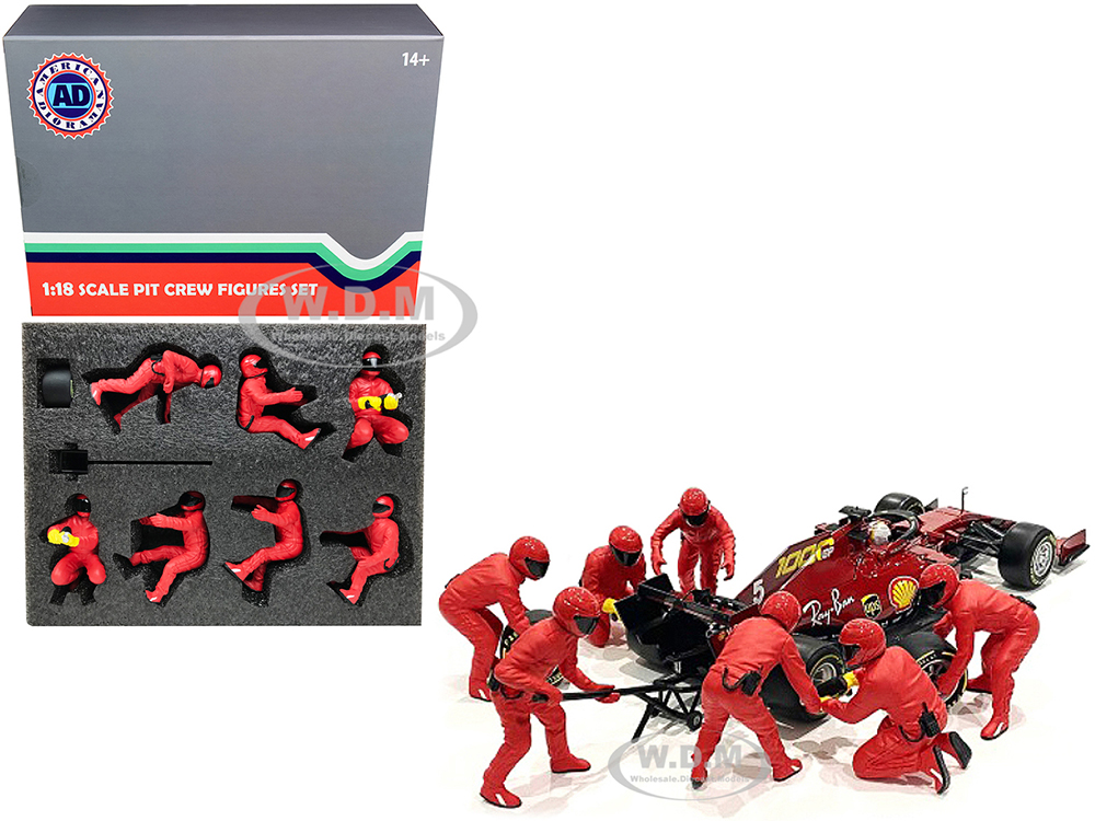 Formula One F1 Pit Crew 7 Figurine Set Team Red Release II for 1/18 Scale Models by American Diorama