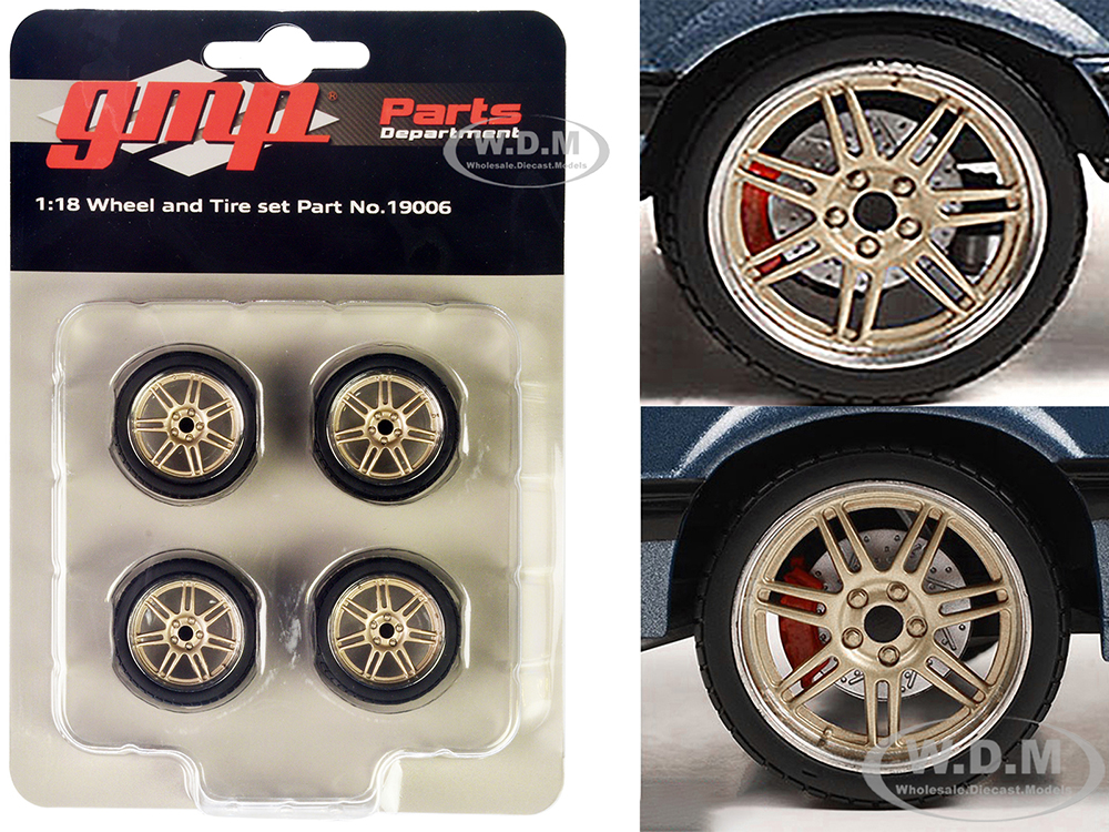 7-Spoke Custom Wheel &amp; Tire Set of 4 pieces from "1989 Ford Mustang 5.0 LX" 1/18 by GMP