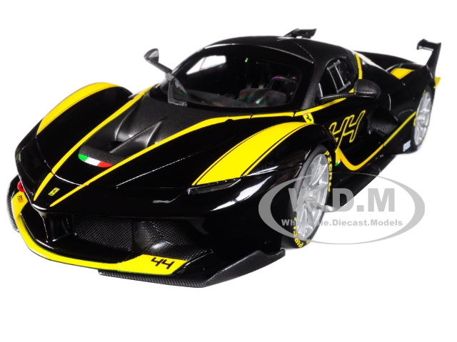 Ferrari FXX-K #44 Black with Yellow Stripes Signature Series 1/18 Diecast Model Car by Bburago