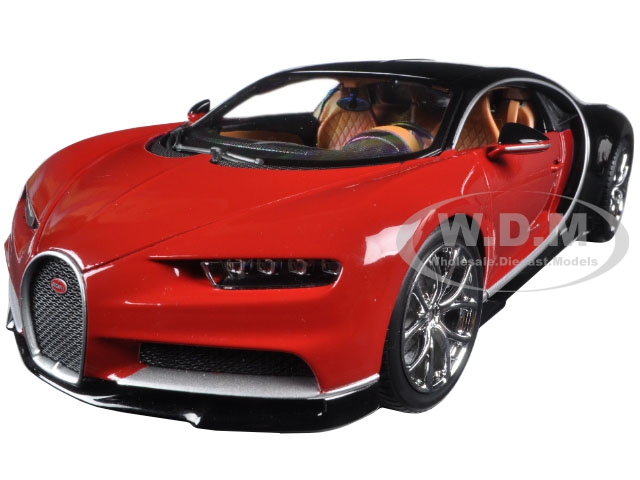 2016 Bugatti Chiron Red With Black 1/18 Diecast Model Car By Bburago