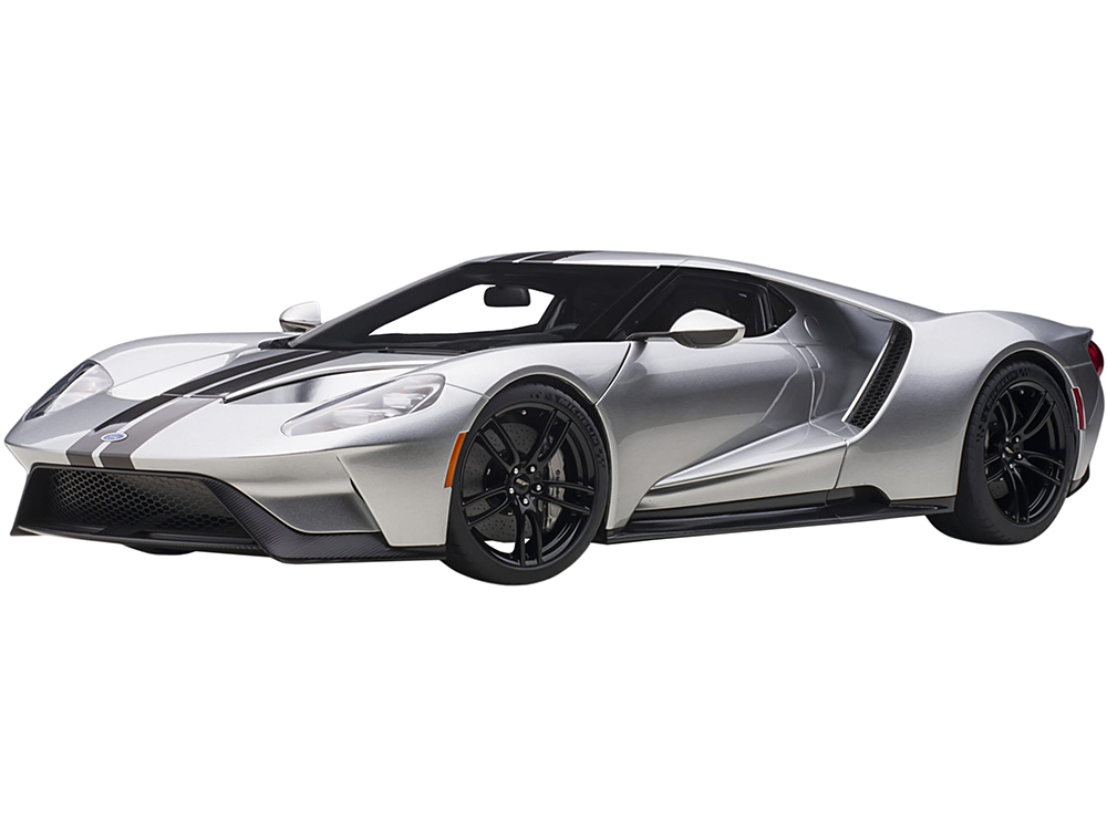 2017 Ford GT Ingot Silver Metallic with Black Stripes 1/12 Model Car by Autoart