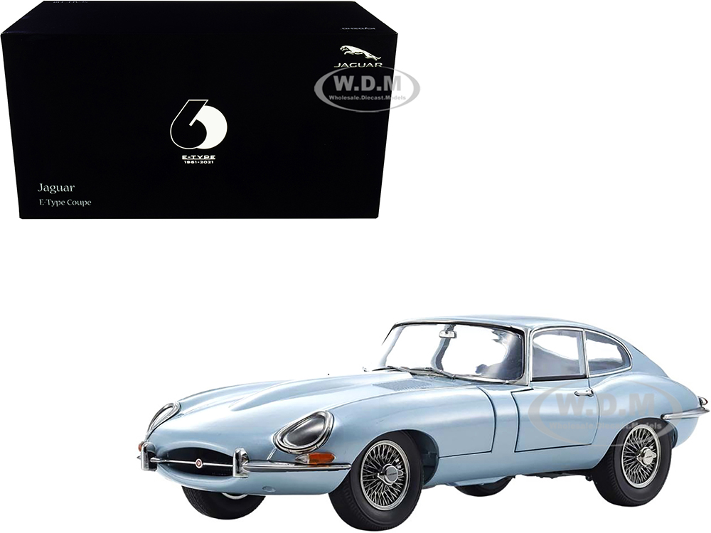 Jaguar E-Type Coupe RHD (Right Hand Drive) Silver Blue Metallic E-Type 60th Anniversary (1961-2021) 1/18 Diecast Model Car by Kyosho