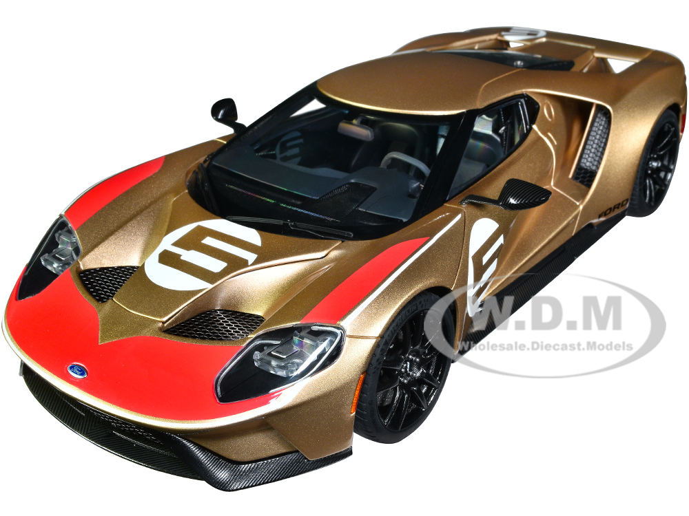 Ford GT Heritage Edition #5 Holman Moody Gold Metallic with Red and White Graphics 1/18 Model Car by Autoart