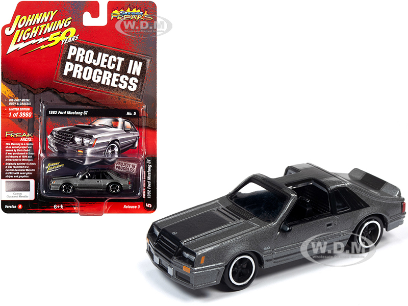 1982 Ford Mustang Gt Gunmetal Gray Metallic (owner Chris Corbit) "project In Progress" "johnny Lightning 50th Anniversary" Limited Edition To 3980 Pi